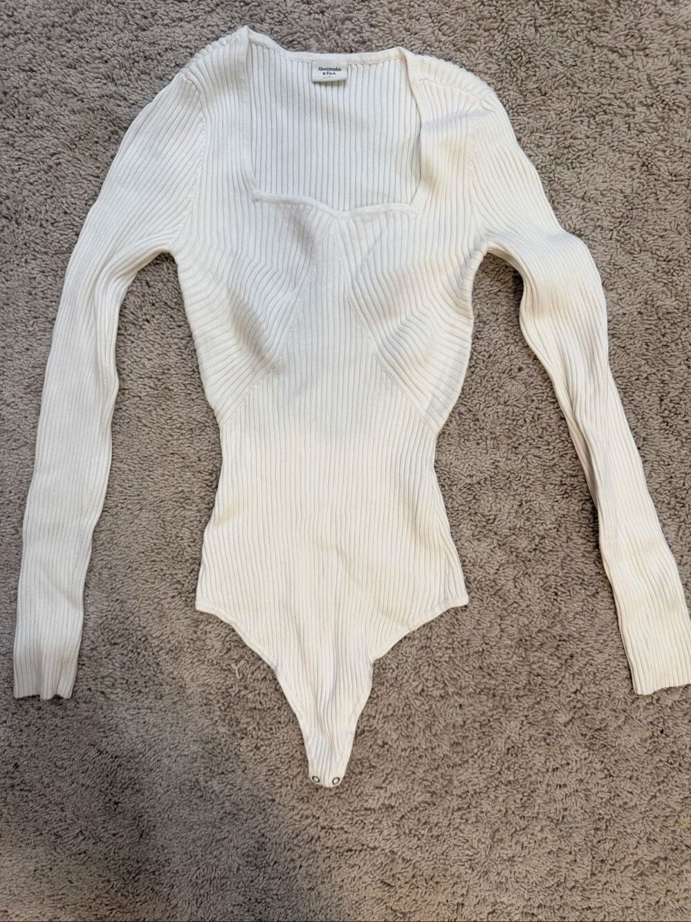 Abercrombie & Fitch White Ribbed Long Sleeve Bodysuit Scoop Neck Size Small